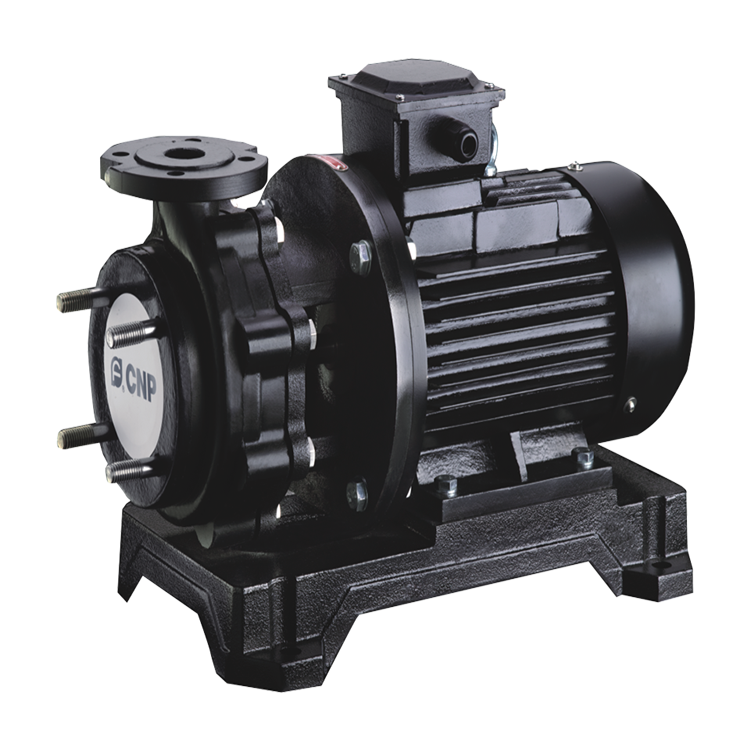 單級臥式氟塑料離心泵，配加長軸電機，軸向入口和徑向出口，電機軸與葉輪為直聯式，過流部件均采用氟塑料（F26、F46）。